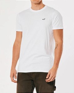 Camiseta Masculina, Branca com Logo, Hollister