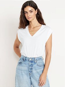 Regata Feminina Muscle Tee Decote V, Branca, Old Navy