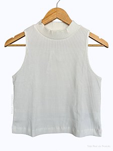 Regata Feminina Canelada com Gola Alta, Branca, Old Navy