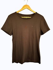 Camiseta Clássica Feminina, Marrom, Tommy Hilfiger