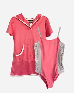 Kit Infantil com Maiô e Saída de Praia com Capuz, Rosa, Eddie Bauer
