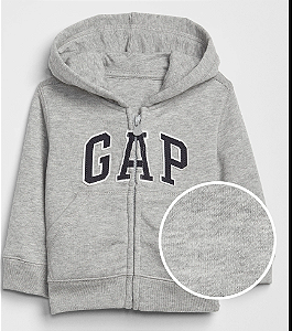 Moletom Infantil com Capuz e Zíper, Cinza Mescla com Logo, GAP