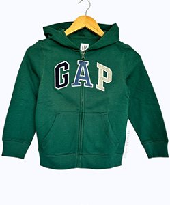 Moletom Infantil com Capuz e Zíper, Verde com Logo Colorido, GAP