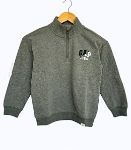 Moletom Infantil com Zíper Parcial, Cinza Mescla com Logo, GAP