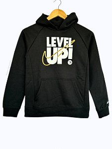 Moletom Infantil com Capuz, Preto com Estampa Level Up, Nike
