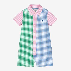 Macacão Curto de Bebê, Romper Xadrez Multicolorido, Ralph Lauren