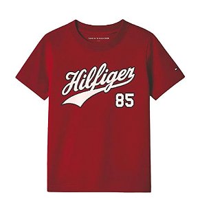 Camiseta Infantil, Vermelha com Estampa Hilfiger 85, Tommy Hilfiger