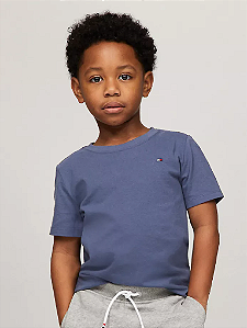 Camiseta Infantil, Azul com Logo Bordado, Tommy Hilfiger