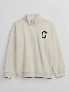 Moletom Infantil com Zíper Parcial, Off White com Logo, GAP
