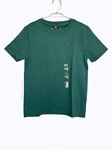 Camiseta Infantil, Verde com Logo Bordado, Tommy Hilfiger