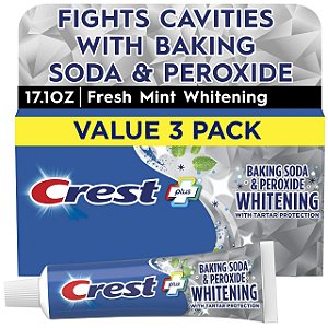 Kit com 3 Cremes Dentais, Baking Soda & Peroxide Whitening, Fresh Mint, 161 g Cada, Crest