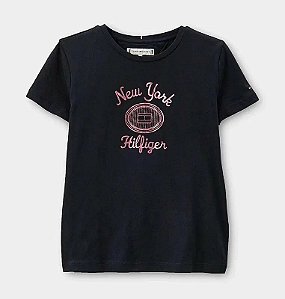 Camiseta infantil, Azul Marinho com Estampa Metalizada, Tommy Hilfiger