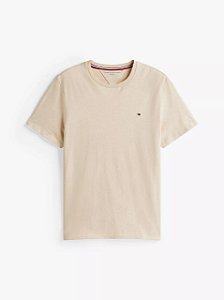 Camiseta Masculina Slim Fit, Bege com Logo Bordado, Tommy Hilfiger
