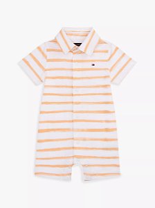 Macacão curto de bebê, Listrado Branco e Laranja com Gola Polo, Tommy Hilfiger