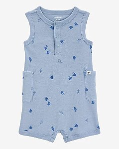 Macacão curto de bebê, Romper, Azul com Estampa de Pegadas de Dinossauro, Carter's
