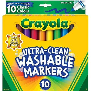Canetinhas Hidrográficas Laváveis, Ultra-Clean Washable Markers, 10 Cores Clássicas, Crayola