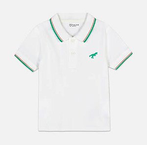 Camiseta Polo Bebê, Branca com Detalhe em Verde, Primark