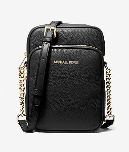 Bolsa Crossbody, Jet Set Travel Medium Pebbled Leather, Black, Michael Kors