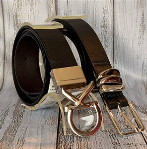 Kit com 2 Cintos, Fivela Prateada, Calvin Klein