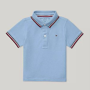Camiseta Polo Bebê, Azul com Detalhe Tricolor, Tommy Hilfiger