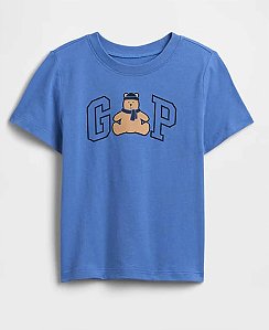 Camiseta Infantil Manga Curta, Azul, Urso Brannan, Gap