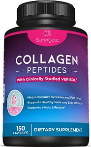 Suplemento de Colágeno, Premium Collagen Peptides com VERISOL, 2500 mg, 150 Cápsulas, Sunergetic