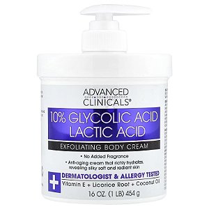 Creme Hidratante Corporal com Ácido Glicólico e Ácido Lático, 454g, Advanced Clinicals