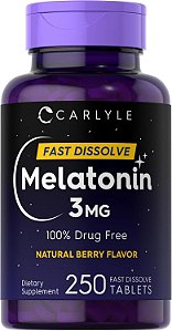 Melatonina, 3 mg, Dissolução Rápida, Sabor Frutas Vermelhas, 250 Tabletes, Carlyle