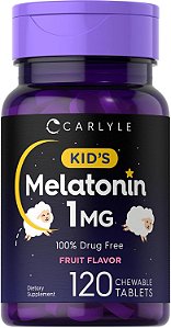 Melatonina Infantil, 1 mg, Sabor Frutas, 120 Tabletes, Carlyle