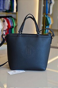 Bolsa Alça Dupla, Preta Logo, Tommy Hilfiger