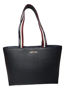 Bolsa Tote, Preta com Alça Listrada, Tommy Hilfiger