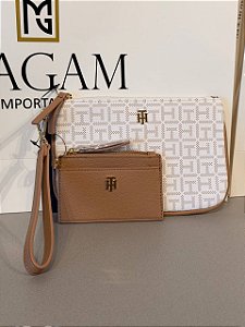Kit Bolsa Clutch e Carteira, Bege e Caramelo, Tommy Hilfiger