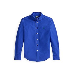 Camisa Manga Longa Infantil, Algodão Oxford, Azul Clássico, Polo Ralph Lauren