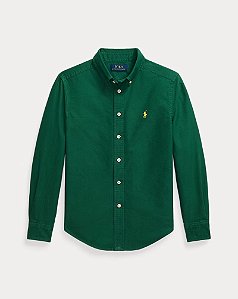 Camisa Manga Longa Infantil, Algodão Oxford, Verde Floresta, Polo Ralph Lauren