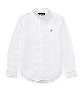 Camisa Manga Longa Infantil, Algodão Oxford, Branca, Polo Ralph Lauren
