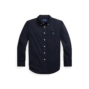Camisa Manga Longa Infantil, Algodão Popeline, Azul Marinho, Polo Ralph Lauren