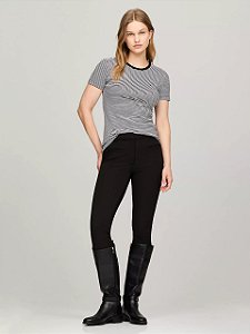 Camiseta Clássica Feminina, Listras Preto e Branco, Tommy Hilfiger
