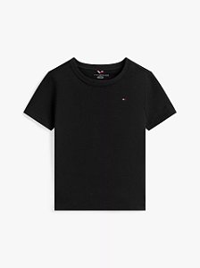 Camiseta Infantil, Preta com Logo Bordado, Tommy Hilfiger