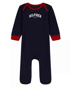 Macacão Bebê com Pezinhos, Drop Needle Logo Footed Coverall, Azul Marinho, Tommy Hilfiger