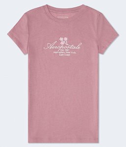 Camiseta Feminina, Lilás com Logo e Flores, Aéropostale