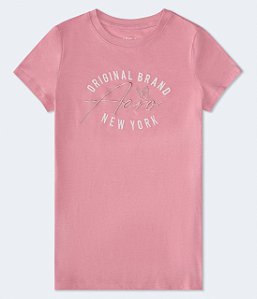 Camiseta Feminina, Rosa com Logo e Borboleta Bordada, Aéropostale