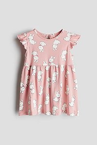 Vestido Infantil, Rosa com Estampa de Coelhinhos, H&M