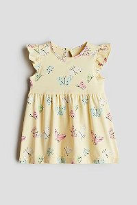 Vestido Infantil, Amarelo com Estampa de Borboletas, H&M