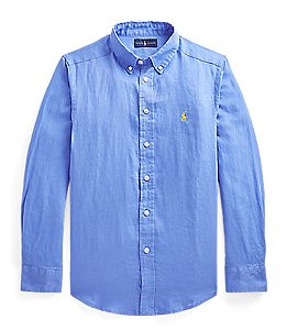 Camisa Manga Longa Infantil, Linho, Azul Claro, Polo Ralph Lauren