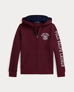 Moletom Infantil com Zíper e Capuz, Vinho com Logo, Polo Ralph Lauren