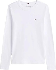Camiseta Feminina Manga Longa, Branca com Logo, Tommy Hilfiger