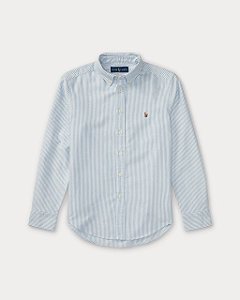 Camisa Manga Longa, Algodão Oxford, Listras Azul e Branca, Polo Ralph Lauren