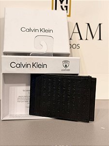 Carteira Masculina em Couro com Proteção RFID, Preta Logo, Calvin Klein
