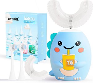 Escova Dental Elétrica Infantil em U, Azul, 360° Cleaning Sonic Toothbrush, DYCROL
