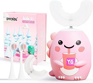 Escova Dental Elétrica Infantil em U, Rosa, 360° Cleaning Sonic Toothbrush, DYCROL